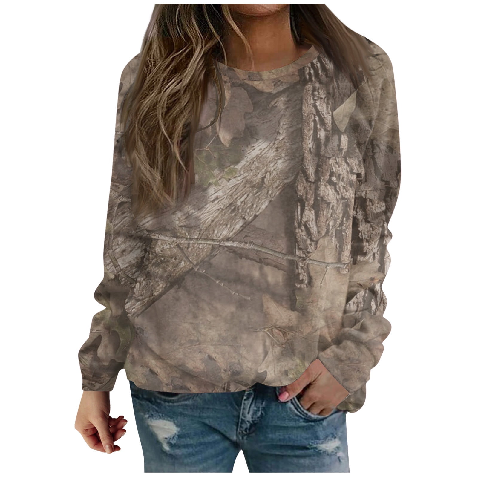 Crewneck Sweatshirts Long Sleeve Top for Women Plaid Print Long Sleeve  Shirts for Women Long Sleeve Fishing Shirts for Women Camo Tie Dye