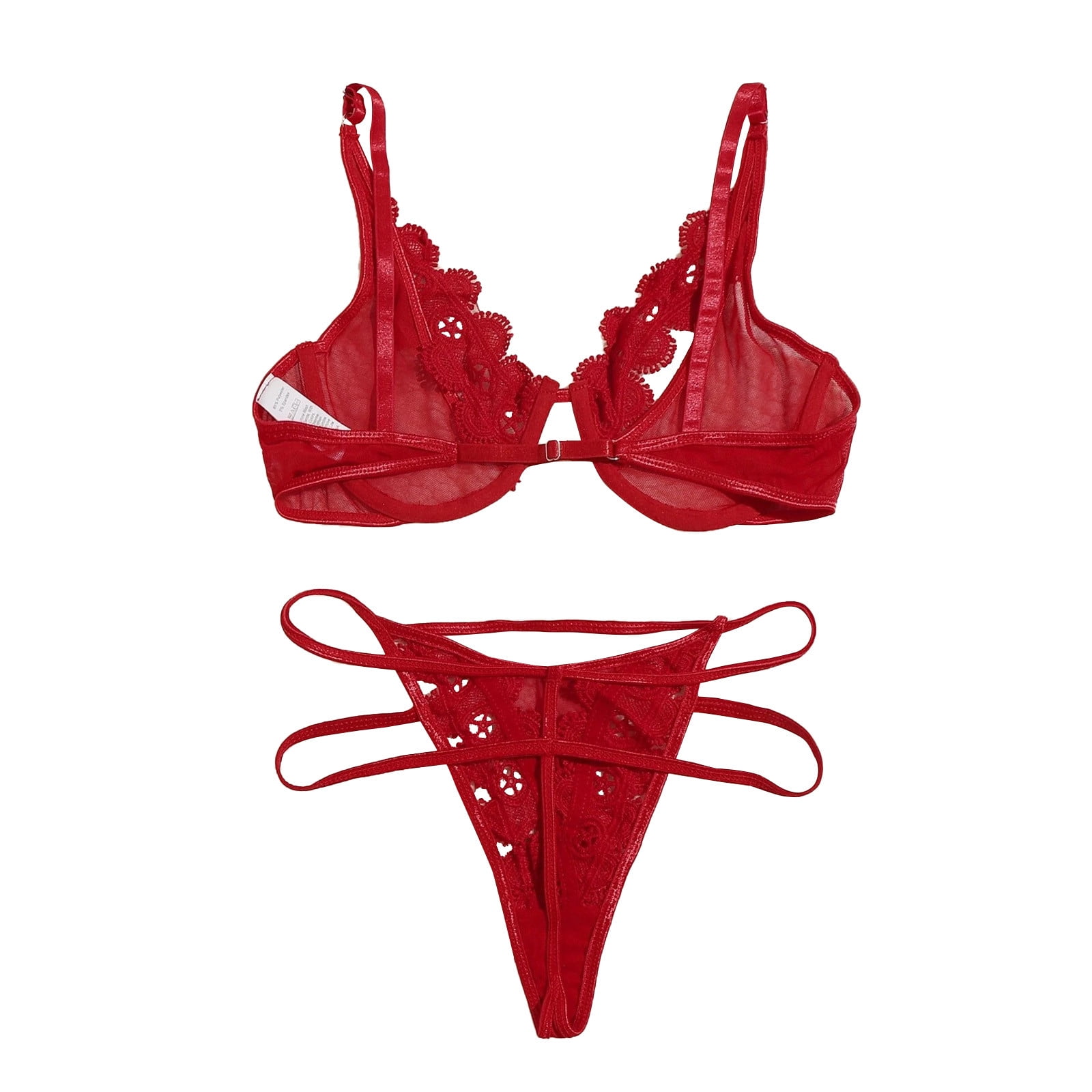 XHJUN Women Teddy 2 Pieces Lingerie Chemise With Strappy Set Lace Sheer