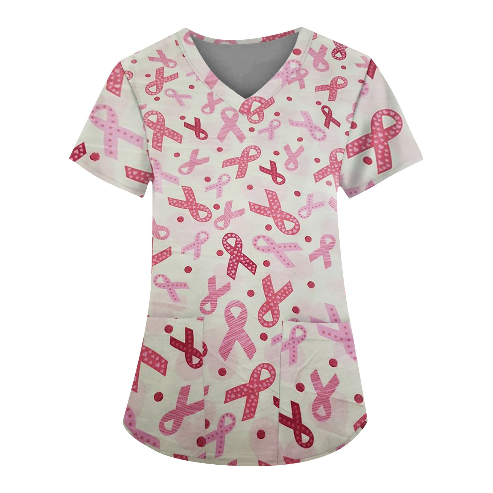 XHJUN Womens Scrub Tops Breast Cancer Awareness Graphic Scrub Uniform V