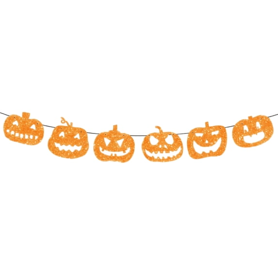 XHKUY Halloween Glitter Pumpkin Banner, Orange Carving Pumpkin Garland, for Halloween Party Wall Mantel Fireplace Indoor Home Farmhouse Fall Decorations