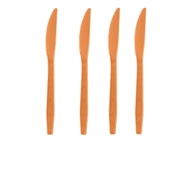 XHKUYI 10Pcs Halloween Party Cutlery Knives 6.7 Inch, Pumpkin Ghost Disposable Table Supplies with Orange Black Jack O Lantern Print, for Trick or Treat Dinner Buffet Decor