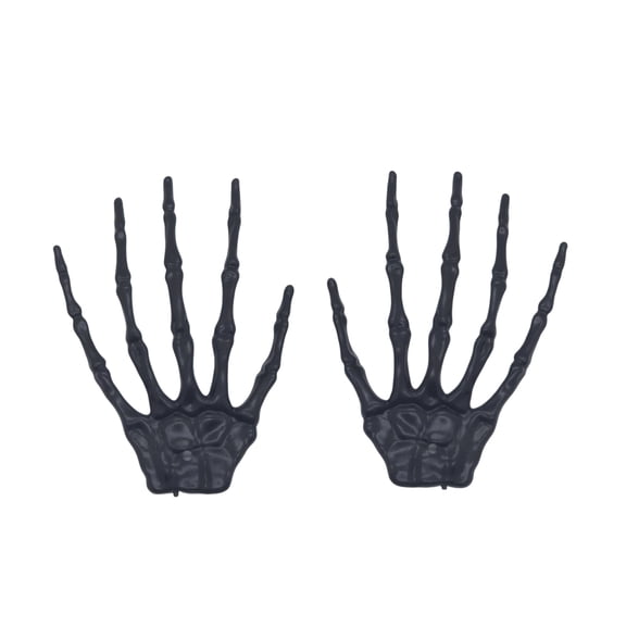 XHKUYI 2 Pack Glow Skeleton Hand Decor 9.6 Inch, Black Bone Grip Props with Spooky Finger Shape and Small Hanging Hole, Haunted House Hand Prop for Halloween Candy Bowl Party Favor