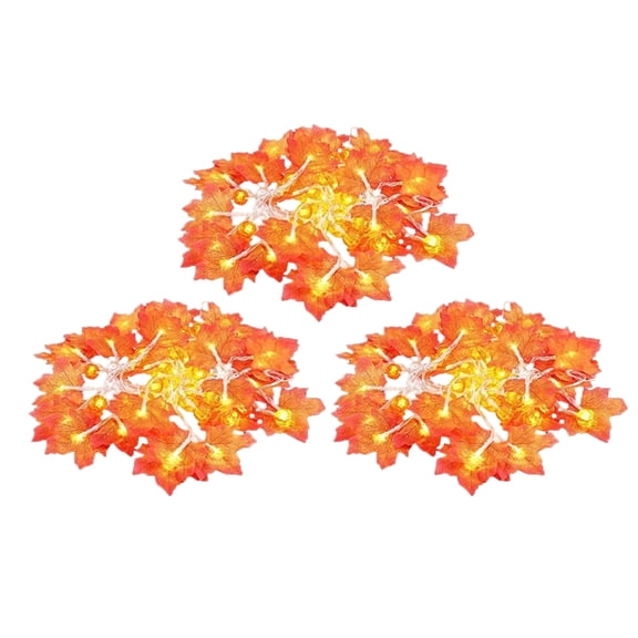 XHKUYI 3 PCS Fall Maple Leaves String Light 9.8 FT, 20 LED Warm Maple Leaves Garland Lights, Autumn Fairy Lights for Halloween Mantel Window Farmhouse Harvest Home Decor