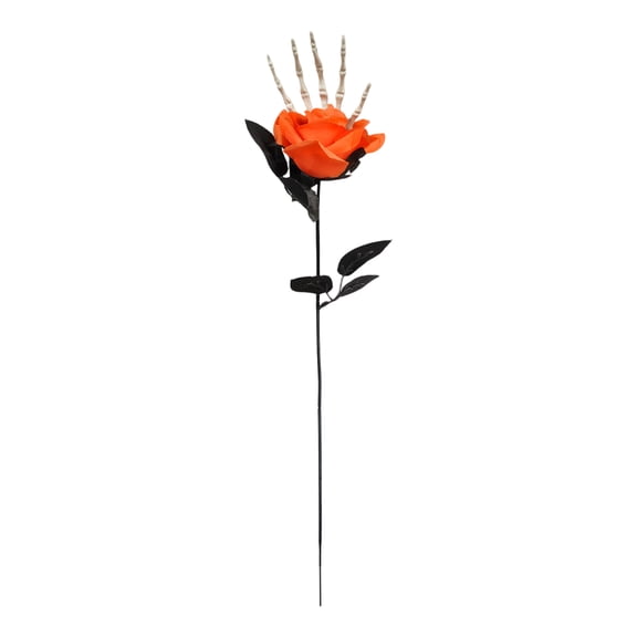 XHKUYI 5 PCS Halloween Skeleton Hand Rose Picks 19.3 inch, Artificial Silk Roses Flowers with Skeleton Hand, Realistic Silk Flower Decoration for Halloween Weddings Event