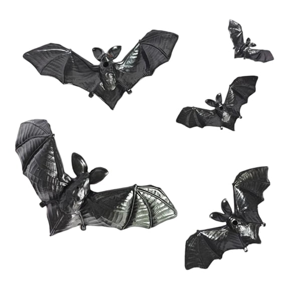 XHKUYI 5 Pack Bat Hanging Decoration 6 Inch, Black Bat Pendants with Wing Texture and Hanging String, Halloween Tree Branch Window Mantel Party Room Seasonal Accent Decor