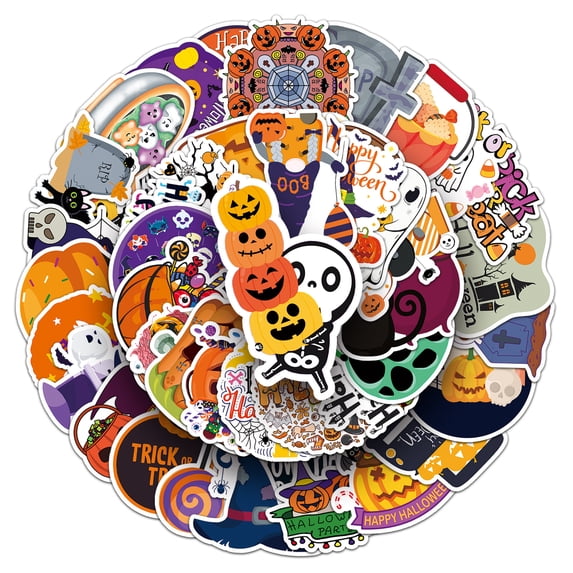 XHKUYI 50PCS Non-Repeating Halloween Stickers, Vinyl Waterproof Holiday Party Stickers, for Halloween Water Bottle, Laptop, Scrapbook Decorations