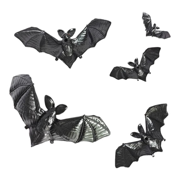 XHKUYI 5PCS Halloween Glow in Dark Bat Decorations, Realistic Hanging Bats Ornaments, Spooky 3D Bats Props for Indoor Outdoor Party, Yard, Haunted House