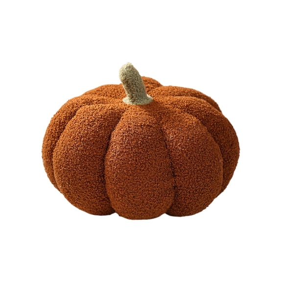 XHKUYI 7.8 Inch Halloween Plush Pumpkin Pillow Brown, Soft Pumpkin Stuffed Cushion with Round Shape, Fall Harvest Sofa Chair Decoration for Halloween Thanksgiving Bedroom Living Room Decor