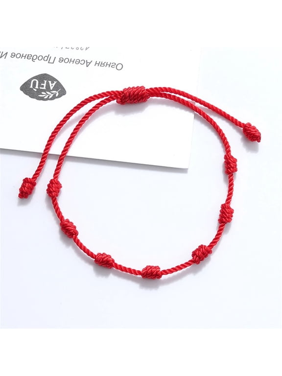7 Knot Red String Lucky Bracelet, Adjustable Handmade Red Rope Bracelet 5.8 to 12 Inch, Braided Red String Bracelet for Women Men, Good Luck Protection Wish Jewelry Gift