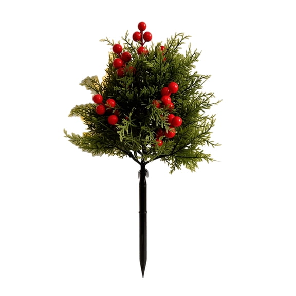 XHKUYI Artificial Christmas Cedar Yard Stake 17.7 inch, Faux Pine Tree Pathway Marker with Red Berries, Winter Holiday Ground Floral Insert for Front Porch Planter, Walkway and Garden Decor