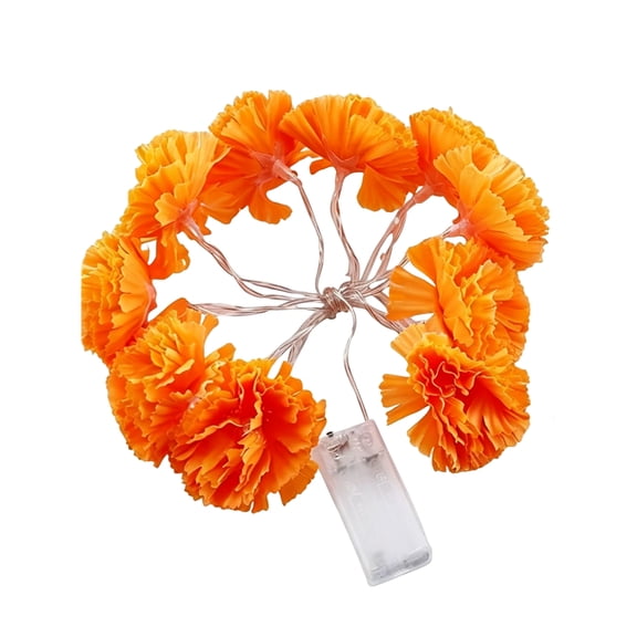 XHKUYI Artificial Marigold Flowers String Lights 5FT, Fabric Marigold Garland with 10 Warm LEDs, Diwali Decorations for Home, Wall, Door, Room Altar Decor