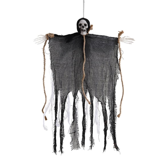 XHKUYI Black Gauze Skeleton Hanging Ghost 29.5 Inch, Halloween Skull Ghost Decor with Draped Cloth Body and Skeleton Face, for Porch Door Window Yard Haunted House Party Display