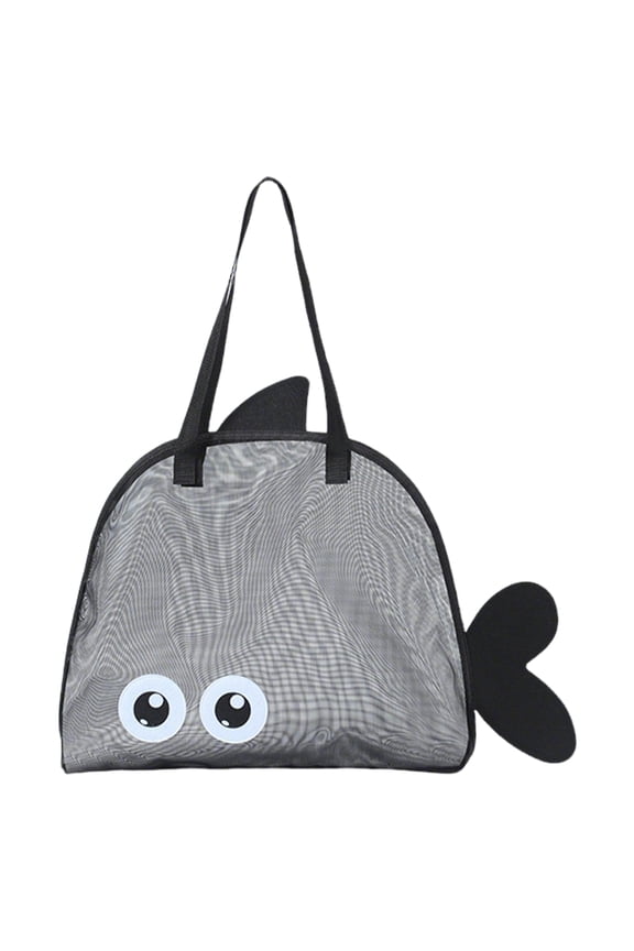 Cartoon Fish Mesh Beach Tote Bag 15.75 inches, Large Capacity Swim Pool Bag, Breathable Net Shower Cosmetic Organizer Handbag for Sand Toys, Beach Swimming Pool Essentials