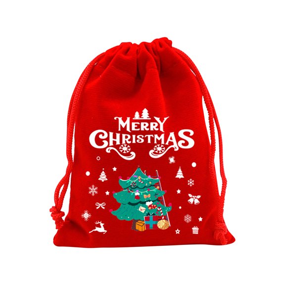 XHKUYI Christmas Drawstring Gift Bags 4.7 inch, Mini Red Fabric Candy Bags with Cute Prints, Reusable Holiday Party Favor Goody Bags for Candy, Jewelry and Stocking Stuffers