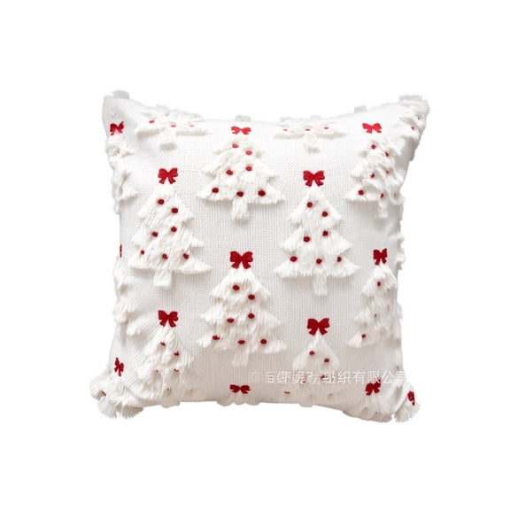 XHKUYI Christmas Tree Throw Pillow Cover 18 ×18 inch, Textured Tufted Xmas Cushion Case with Red Bow & Tree Decor, Winter Square Pillowcase Decor for Sofa Couch Home Holiday Gift