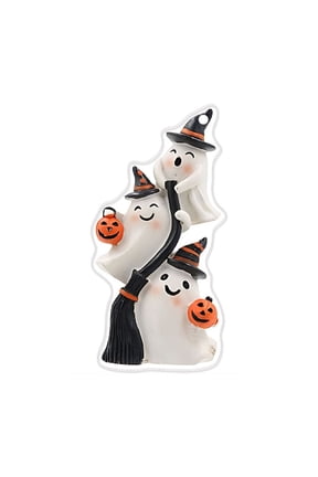 Cute Ghost Halloween Pendant 3.1 Inch, Acrylic Ghost Keychain Charm with Pumpkin Bucket and Witch Hat Detail, for Party Favor Bag Backpack Tree Hanging Holiday Decor