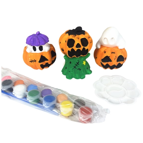 XHKUYI DIY Paint Your Own Halloween Ghost Pumpkin Figurine Kit, Vibrant Colors with Eerie Painted Details, Halloween Decorations for Windows, Glass Doors & Indoor Haunted Scenes