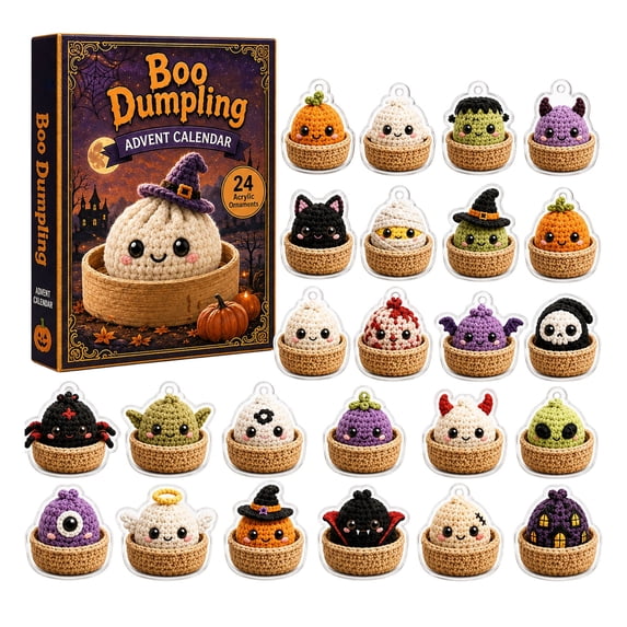 XHKUYI Dumpling Advent Calendar 2026, 24 Days Countdown Calendar with 2D Flat Acrylic Spooky Kawaii Food Ornaments, Halloween Holiday Gift for Kids & Goth Foodies