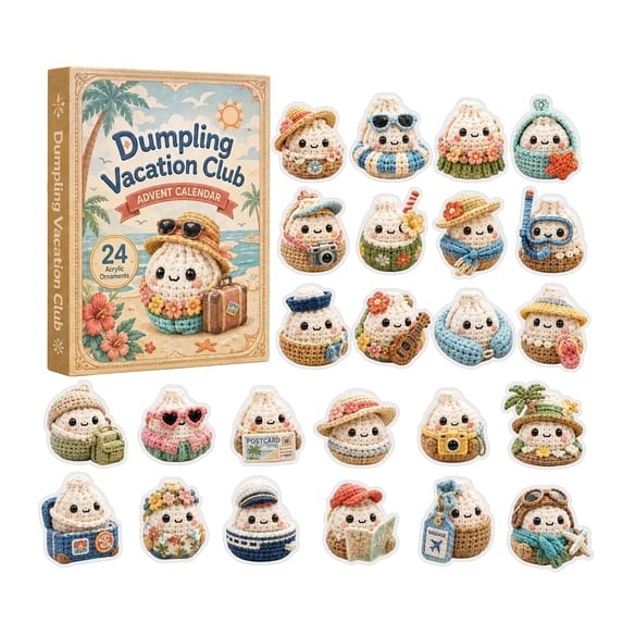XHKUYI Dumpling Vacation Club Advent Calendar 2026, 24 Days Countdown Calendar with 24 Cute 2D Acrylic Crochet Dumpling Ornaments, Kawaii Christmas Tree Decor for Kids & Travelers