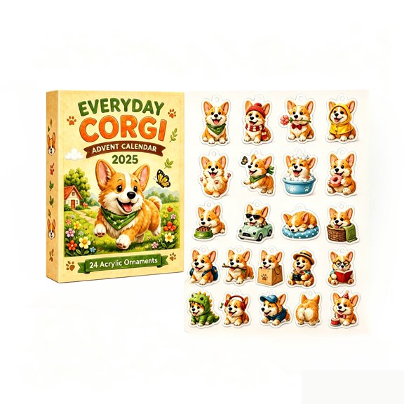 XHKUYI Everyday Corgi Advent Calendar 2026, 24 PCS 2D Acrylic Dog Ornaments Christmas Countdown Calendar, Cute Corgi Hanging Decor, Heartfelt Holiday Gift for Corgi Lovers & Kids