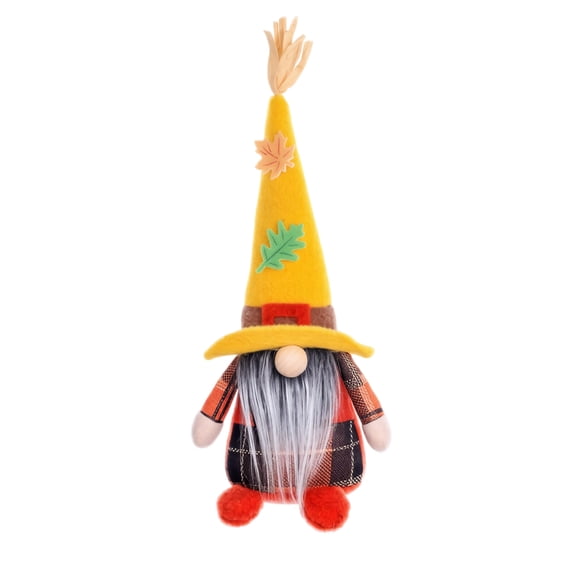 XHKUYI Fall Harvest Gnome Plush 12.6 inch, Maple Leaf Faceless Swedish Tomte Doll, Plaid Fabric Standing Tiered Tray Tabletop Ornament for Thanksgiving Autumn Holiday Farmhouse Gift