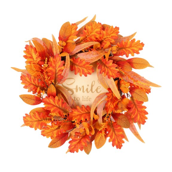 XHKUYI Fall Oak Maple Leaf Wreath for Front Door 19.7 inch, Artificial Orange Autumn Foliage Wreath, Rustic Harvest Wreath for Thanksgiving Halloween Farmhouse Porch Wall Home Decor