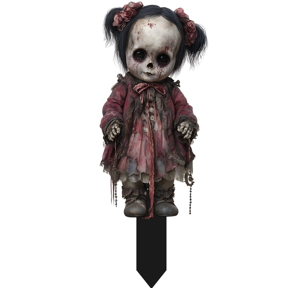 XHKUYI Flat Halloween Ground Sign 7.9 Inch, 2D Plastic Halloween Lawn Scene Decor with Printed Character Shape and Ground Insert Base, for Outdoor Garden Porch Party Display