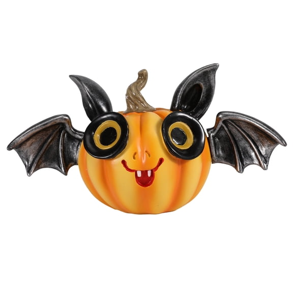 XHKUYI Halloween Bat Pumpkin Figurine 2.7 inch, Resin Bat Pumpkin Statue with Expressive Faces, Halloween Decorations Sculpture for Garden Shelf Tabletop Party Gift