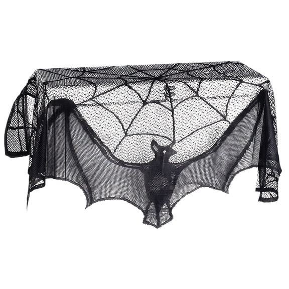 XHKUYI Halloween Black Bat Decoration Cover 43.3 × 40 inch, Spooky Bat Netting Fireplace Mantle Scarf Cover, for Halloween Party Haunted House Home Room Bedroom Table Wall Decor