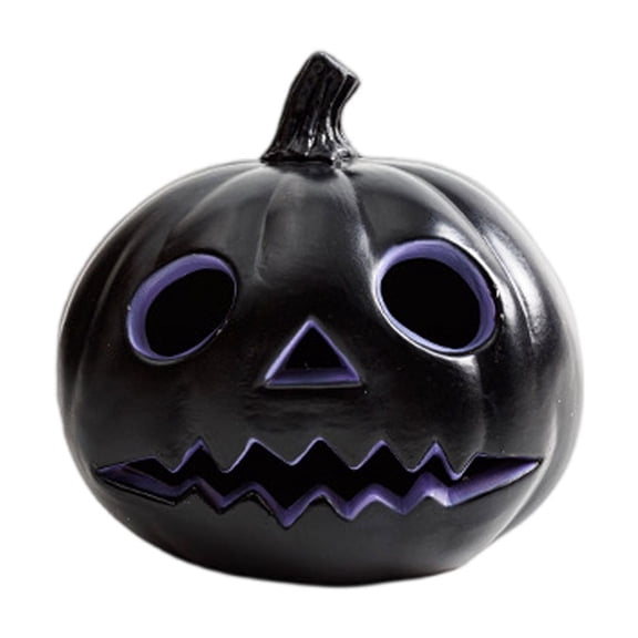 XHKUYI Halloween Black LED Jack-O'-Lantern 8.6 inches, Light-Up Halloween Pumpkin with Purple Accents, Spooky Battery Operated Decor for Indoor, Porch & Party