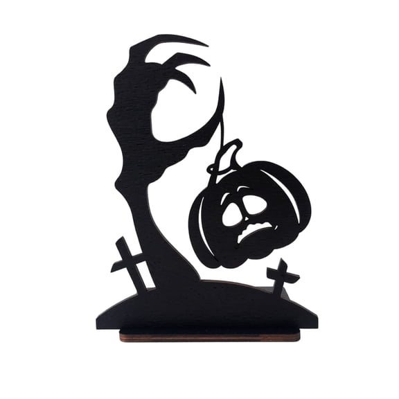 XHKUYI Halloween Black Pumpkin Tabletop Sign 6 inch, Hollow Cutout Wooden Pumpkin Candle Holder, Freestanding Spooky Pumpkin Silhouette for Halloween Mantel Tiered Tray Indoor Party Decor