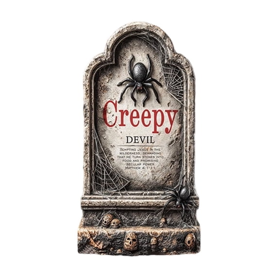 XHKUYI Halloween Creepy Tombstone Signs 17.3 inches, Weathered Stone Look Spider Gravestone Signs, Spooky Floral Skull Tombstone Marker for Lawn, Graveyard Scene, Front Yard Decor