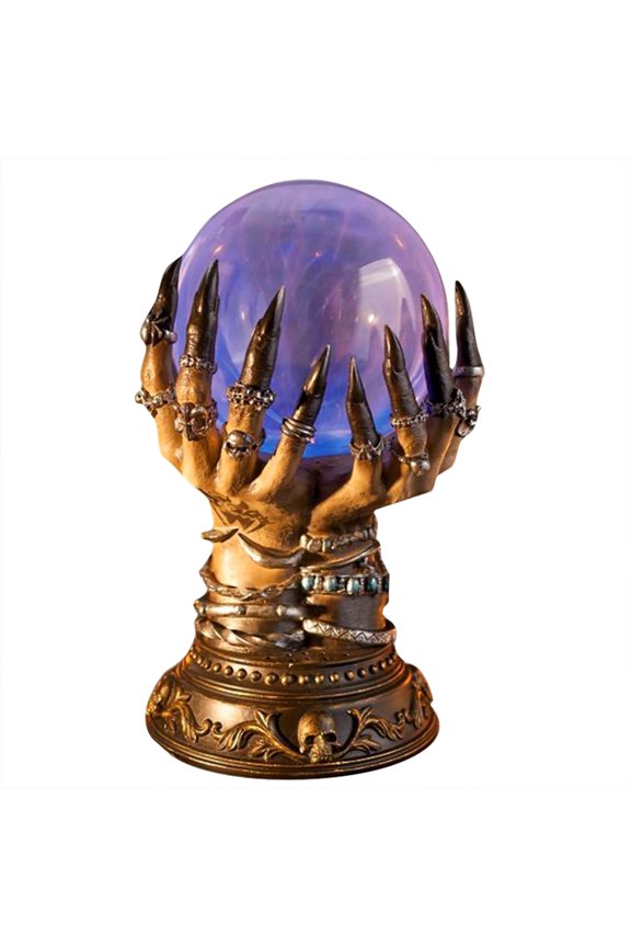 Halloween Crystal Ball Decoration 8.27 inch, Lightning Crystal Magic Globe Resin Statue, Gothic Wizard Decorative Light for Halloween Bedroom Desk Mantel Haunted House Party Ornament
