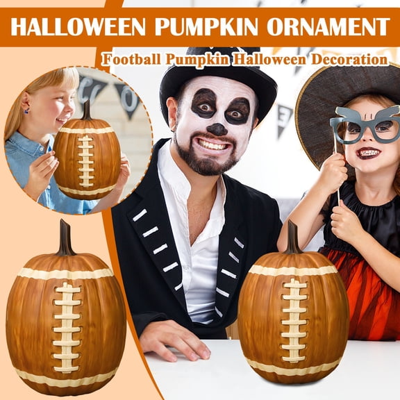 XHKUYI Halloween Football Pumpkin Decoration 11.8 Inch, Brown Sports Style Pumpkin Tabletop Accent with White Stripe, Halloween Sports Theme Decor for Game Day Party Shelf Mantel Autumn Display