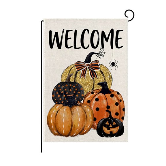 XHKUYI Halloween Garden Flag 17.7 Inch, Spooky Outdoor Flag with Skeleton Pumpkin Print, Spider Web Accent and Oxford Cloth Fabric, for Lawn Yard Porch Seasonal Welcome Decor