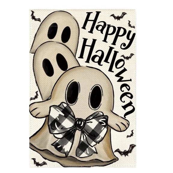 XHKUYI Halloween Garden Flag 18 × 11.8 inch, Spooky Ghost Double Sided Weatherproof Patio Flags, Halloween Party Welcome Holiday Courtyard Haunted House Decoration Flag