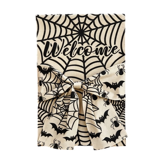 XHKUYI Halloween Garden Flag with Bow 11.8 x 17.7 inch, Double Sided Scary Bat Spider Web Yard Flags, for Outside Holiday Lawn Home Porch Sign