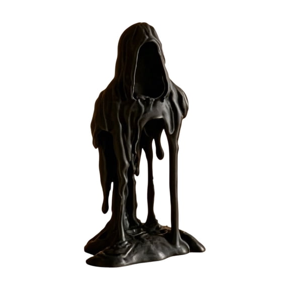XHKUYI Halloween Gothic Melting Grim Reaper Statue 4.5 inch, Small Black Desk Decor Figurine, for Halloween Bookshelf, Mantel, Office and Home Decor