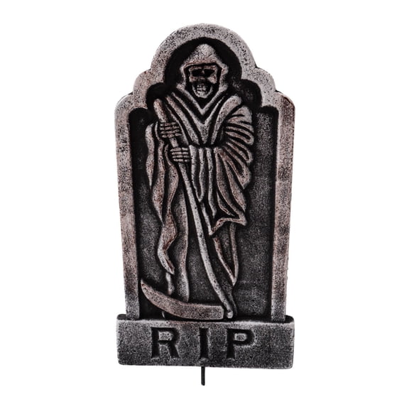 XHKUYI Halloween Graveyard Tombstones 14.2 Inch, Gray Plastic Foam Style RIP Tombstone Prop Decoration, Halloween Lawn Tombstones for Outdoor Yard Garden Party Scene Decor Display