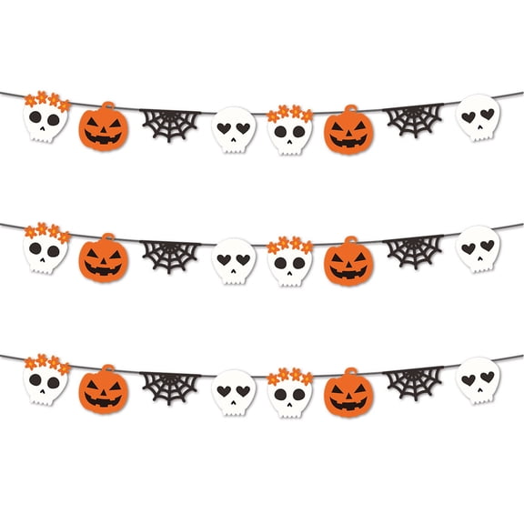 XHKUYI Halloween Hanging Banner Decor 4.7 Inch, Skull Pumpkin Spider Web Paper Garland Decoration, Halloween Wall Hanging Ornament for Haunted House Mall Party Window Display Decor