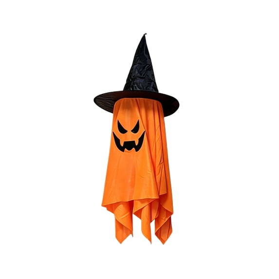 XHKUYI Halloween Hanging Ghost Decoration 39.3 inch, Glowing White Fabric Ghost with Witch Hat, Spooky Floating Ghost Decor for Halloween Home, Garden, Tree, Yard, Party