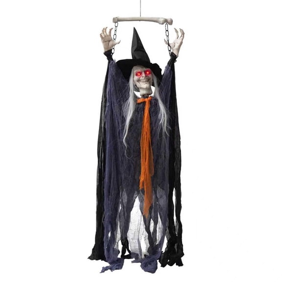 XHKUYI Halloween Hanging Witch 90.5 inches, Sound Activated Light Up Creepy Tattered Gauze Hanging Witch with Chain, for Haunted House, Escape Room, Yard Tree, Party Decor