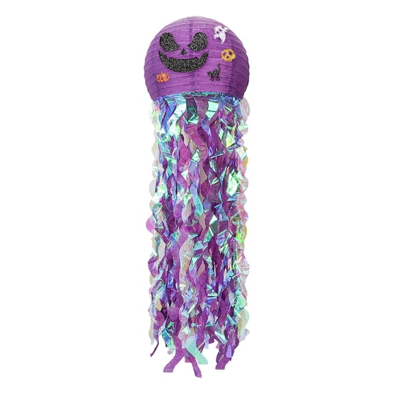 XHKUYI Halloween Jellyfish Paper Lantern 35.4 inches, Hanging Pumpkin Ghost Lantern with Tassels, Halloween Spooky Home Party Decorations for Porch, Room and Backyard
