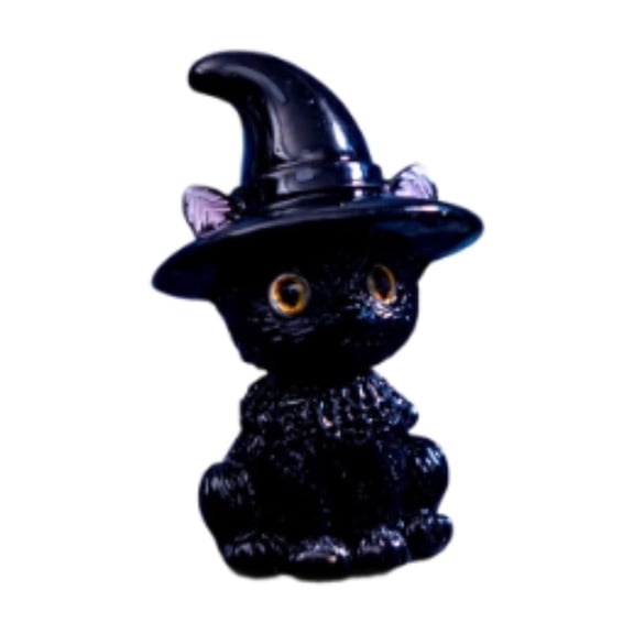 XHKUYI Halloween Miniature Figurines 1.6 inch, Resin Mini Witch Hat Black Cat Figurine, for Party Favors Outdoor Home Garden Statues Bonsai Crafts Decoration