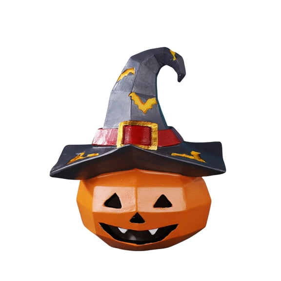 XHKUYI Halloween Miniature Pumpkin Figurines 5.3 inch, Halloween Pumpkin Ornament with Witch Hat, Horror Smiling Grin Pumpkin Miniature Figurine for Halloween Fall Home Decoration