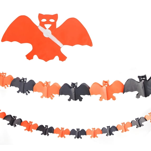 XHKUYI Halloween Paper Garland Banner 9.8FT, 3D Foldable Black and Orange Bat Streamer Bunting, Bat Cutout Pull Flag for Halloween Haunted House Bar Party Indoor Decor
