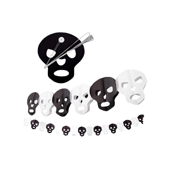 XHKUYI Halloween Paper Garland Banner 9.8FT, 3D Foldable Black and Orange Skull Streamer Bunting, Skull Cutout Pull Flag for Halloween Haunted House Bar Party Indoor Decor