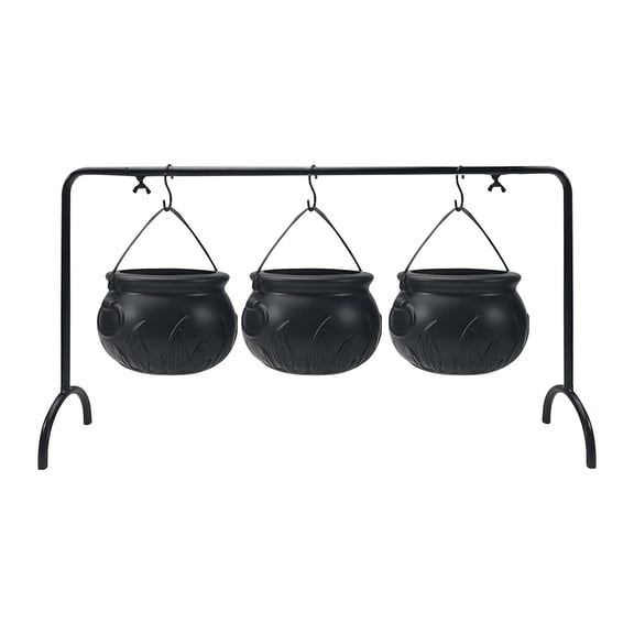 XHKUYI Halloween Party Decorations 22 inch, Set of 3 Witches Cauldron Candy Serving Bowls with Rack, Black Plastic Candy Cauldron for Table Decor, Halloween Party Supplies
