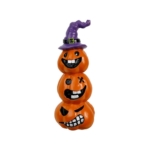 XHKUYI Halloween Pumpkin Statue 6.4 inch, Resin Smiling Grin Witch Hat Pumpkin Miniature Figurine, for Halloween Home Office Party Haunted House Decor