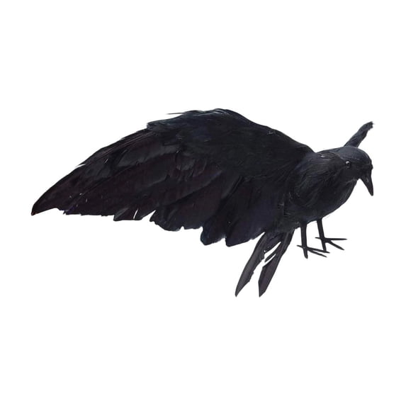 XHKUYI Halloween Realistic Crow 11 inch, Fake Black Feathered Standing Crow, Spooky Ravens for Halloween Yard Tree Garden Patio Haunted House Prop